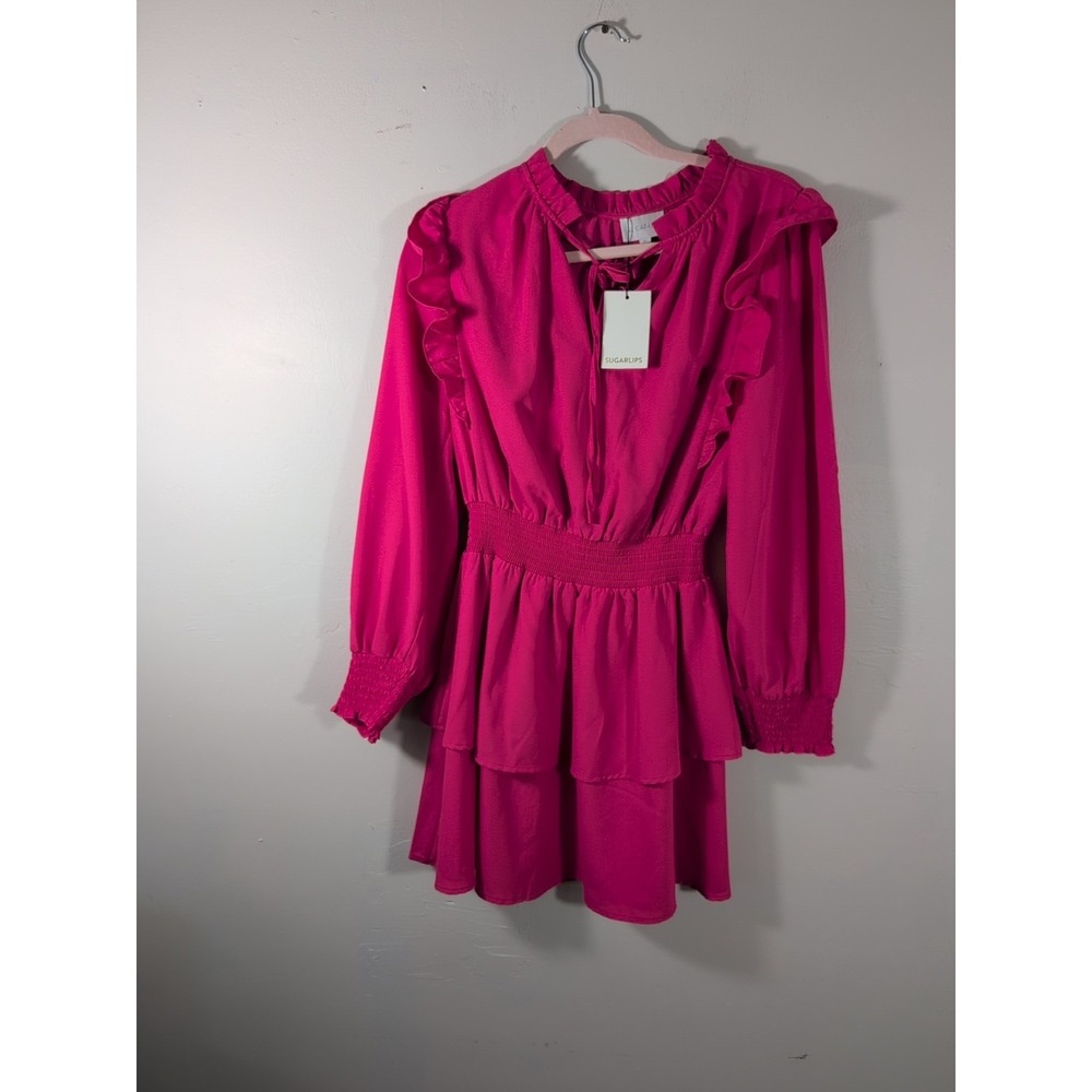 Women's SugarLips Fuschia Ruffle‎ Mini Dress Size XS New